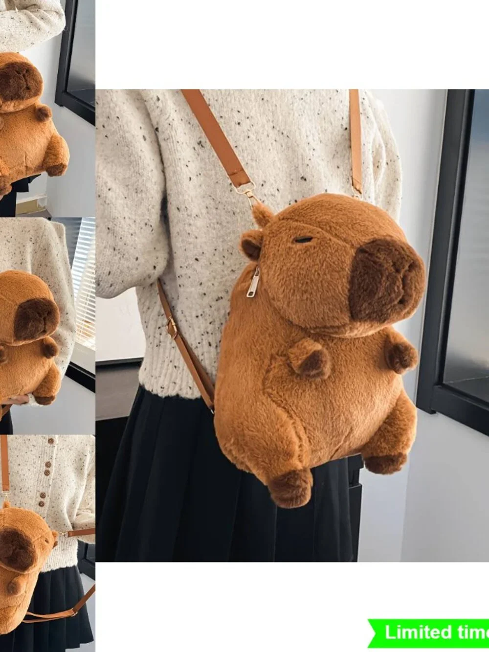 Capybara Plush Backpack Toy Soft Filled Animal Multi-Functional Storage Cushion